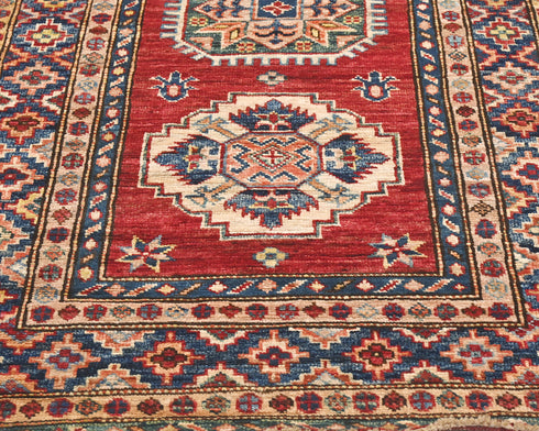 13 Feet Red Kazak Afghan Hand Knotted Wool Runner Rug